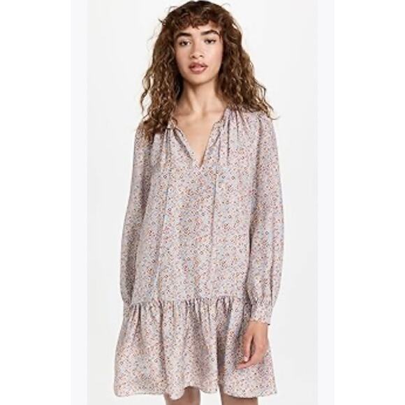 Rebecca Taylor Violet Fleur Silk Floral Print Long Sleeve Drop Waist Mini Dress - Picture 1 of 9